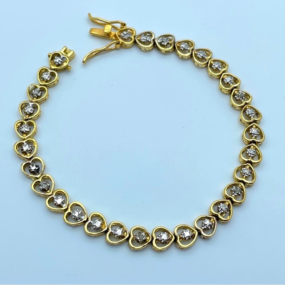 Stunning FAS 925 Sterling Silver Heart Link Tennis Bracelet